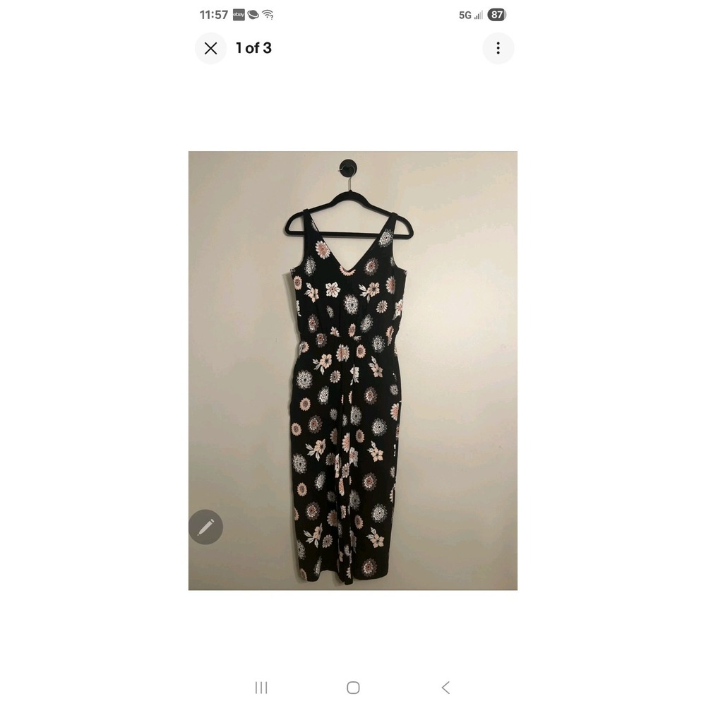 Loft Jumpsuit Womens Black Floral Print Sleeveless Size Medium - Picture 2 of 9